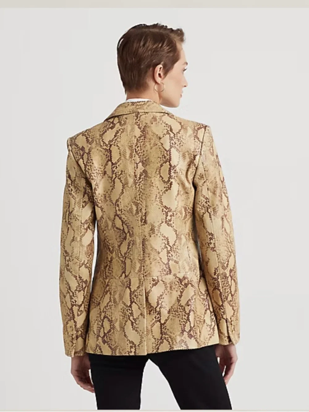 Authentic Lauren Ralph Lauren Python-Embossed Leather Neutral Snake-Print Blazer - Picture 7 of 15